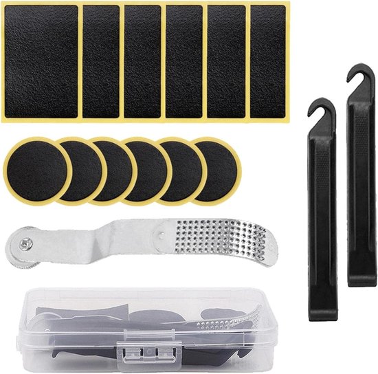 Fietsband Reparatieset - Bandenplakker Kit - Lekke Band Repareren - Waterdichte Rubber Patches - 15-delige Set - Zwart