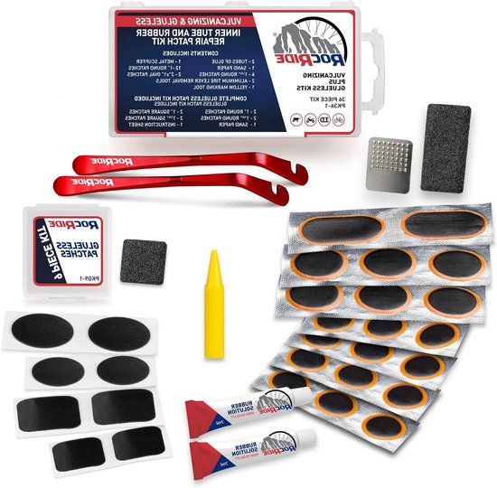 Fietsband reparatieset - Bandenplakset - Fietsbanden repareren - Compleet met 2 soorten - 36 Delen - Zwart Geel