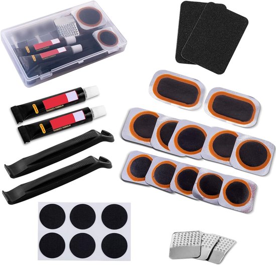 Fietsband reparatieset - Bandenplakset - Onderweg repareren - Inclusief 12 patches - Compact formaat - Zwart