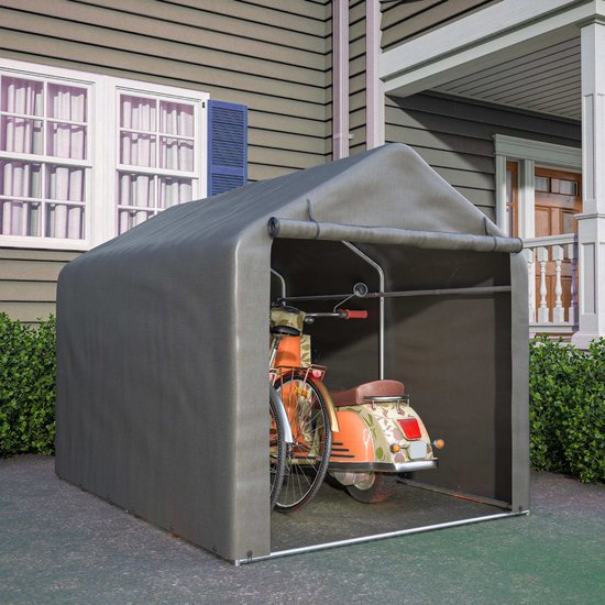 Fietsenstalling – Fietsenhuis – Garage Tent – Tuinberging – Opslag Tent – 160x220x165 cm – Stevig Metaal – Donkergrijs van Merkloos