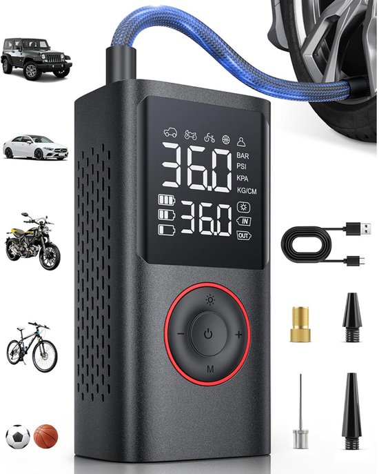 Fietspomp - fietspomp elektrisch - fietspompen - Draadloze autobandenpomp - 150 PSI draagbare luchtcompressor - met automatische uitschakeling en led-lampje - Elektrische fietspomp voor auto, motor, fiets, balsporten van Merkloos