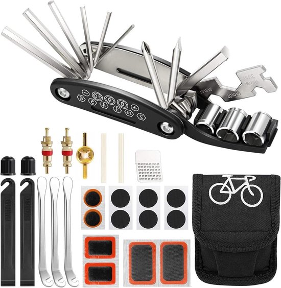 Fietsreparatieset - Bandenset Fiets - Onderweg Repareren - 16-in-1 Tool - L - Zwart