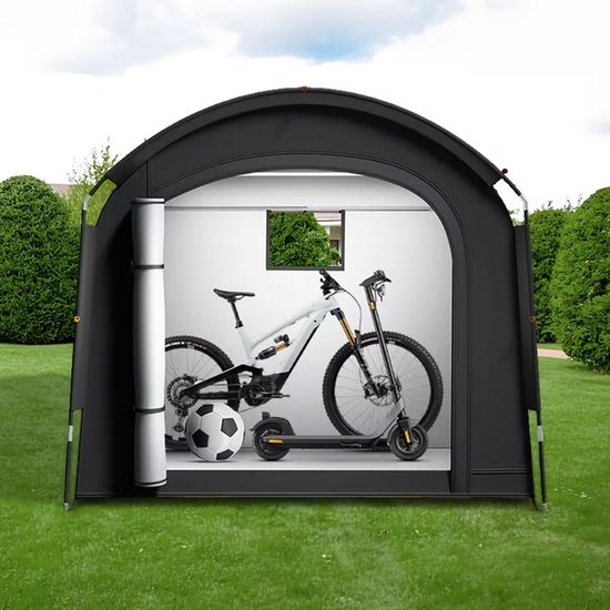 Fietstent - Schuurtent - Fietsbescherming - Lichtgewicht en Draagbaar - Ingebouwd Venster - Waterdicht - 200x80x165 CM - Voor 1 tot 2 Fietsen - Zwart