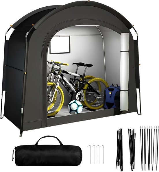 Fietstent - Schuurtent - Opbergtent - Fietsbescherming - Draagbaar - Waterdicht - UV-bestendig - 200x80x165 CM - Voor 1 tot 2 Fietsen - Zwart
