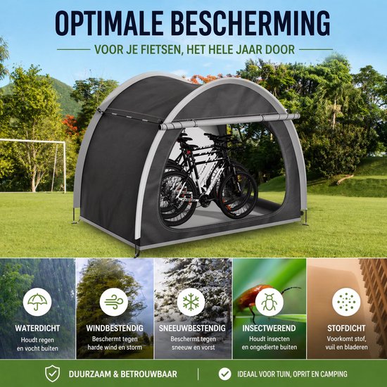 Fietstent Waterdicht 210x150x165 cm – Opvouwbare Fiets Opbergtent voor 2 Fietsen – UV-bestendig Oxford Doek – Draagbare Outdoor Opslag Tent van Merkloos