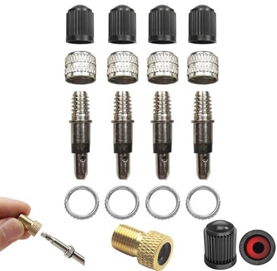 Fietsventiel Reparatieset - 20-delig met Reserveventielen, Afdichtingen en Presta/Schrader Adapter van Merkloos
