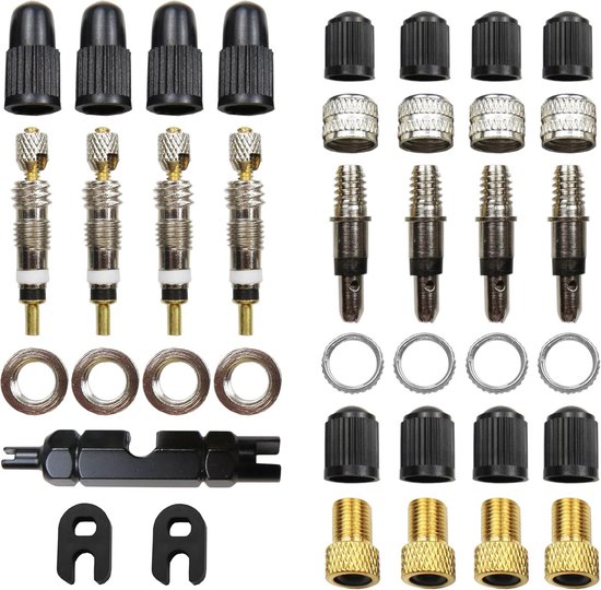 Fietsventiel Reparatieset 20-delig Reserveventielen met Adapter en Afdichting van Velmia