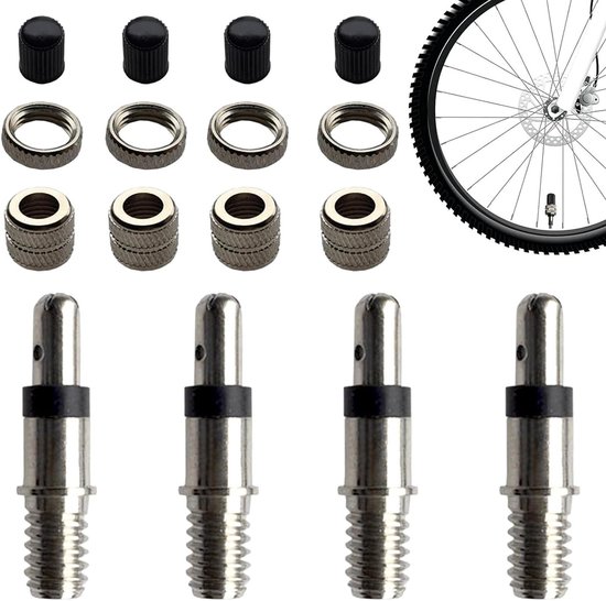 Fietsventiel Set - Ventielinzetstuk Reparatie - Fietsband Repareren - Compleet met Afdichting - 16 Delig - Zilver