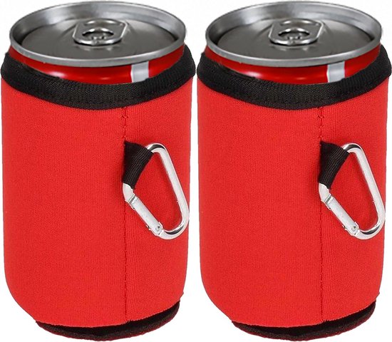 Finnacle - Geniet van koele drankjes op het strand - 2x Rode Koelhoud-Hoesjes voor Frisdrank/Bierblikjes - Inclusief Karabijnhaak voor gemakkelijk meenemen - Blikjeskoeler voor ultieme verfrissing van Finnacle