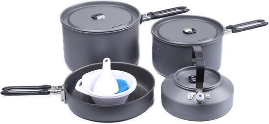 Fire-Maple Feast 4 kampeerkookgereiset Kookset voor buiten met pot, ketel, pan, kommen en spatel Keukengerei voor 4 personen, backpacken, trekking, wandelen, vissen, picknick