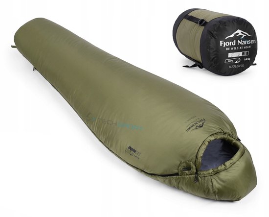 Fjord Nansen Kjolen XL Slaapzak -16°C | 1,4kg | Olijfgroen | Linker rits van Fjord Nansen