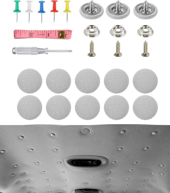 Flaconi 65-delige reparatieset voor hemel, auto, hemel, autohemel, auto, reparatieset, klinknagels, knop voor auto, dak, punaises voor hemel auto (grijs)