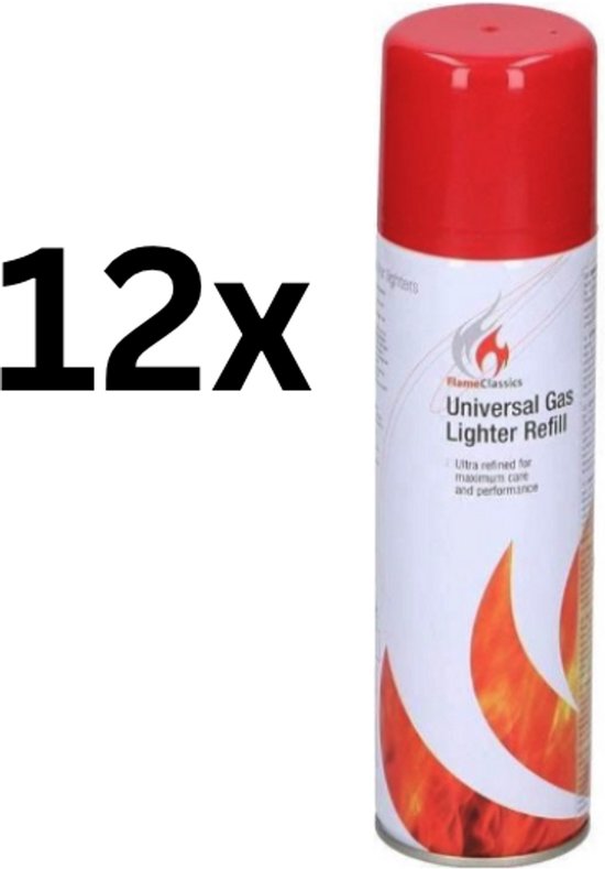 Flame Classics - Aanstekergas Navulling - butaan gasfles voor het vullen van aanstekers - 12 x 250ml van Merkloos