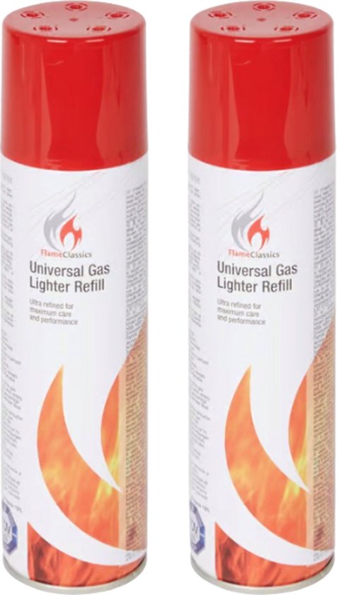 Flame Classics - Aanstekergas Navulling - butaan gasfles voor het vullen van aanstekers - 2 x 250ml van Flame Classics