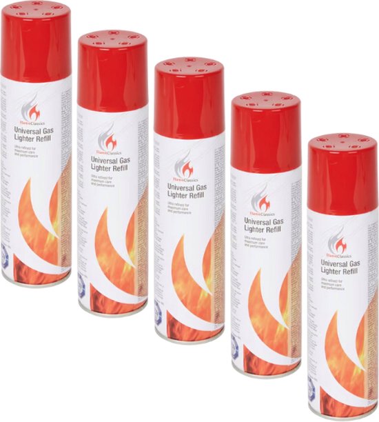 Flame Classics - Aanstekergas Navulling - butaan gasfles voor het vullen van aanstekers - 5 x 250ml van Flame Classics