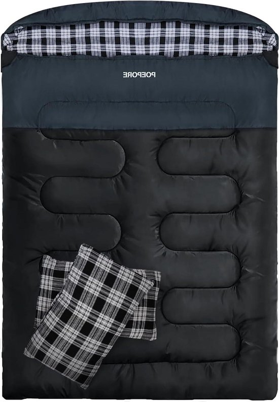 Flanel Slaapzak Volwassenen - Dubbele Slaapzak met Kussens - Camping XXL Queen Size - Twee Persoon Slaapzak Koud Weer van Merkloos