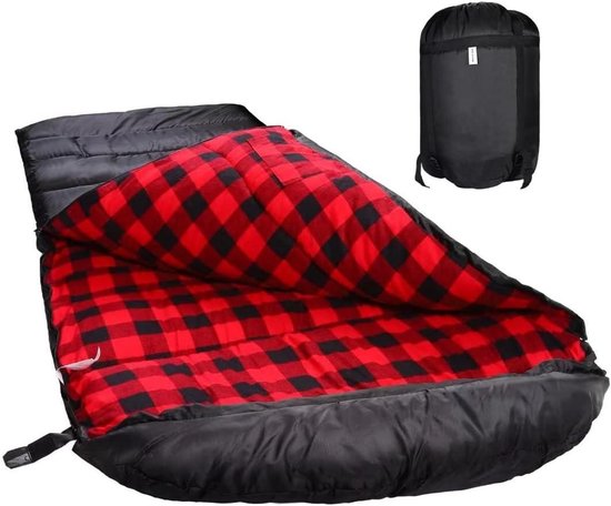 Flanel slaapzak voor volwassenen - 100% katoenen voering, geschikt voor kamperen, wandelen, backpacken en reizen, lichtgewicht en draagbaar, 3-4 seizoenen, warm weer gebruik van Merkloos
