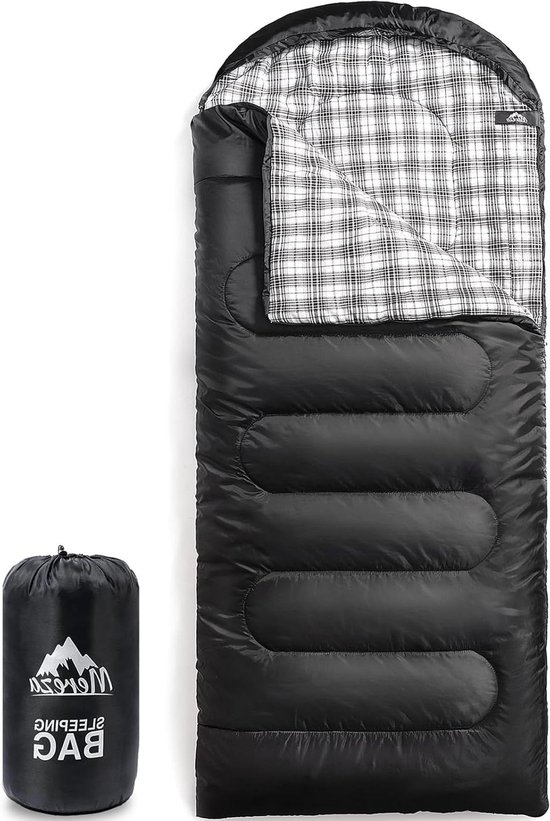 Flanellen Slaapzak - Rechthoekige Slaapzak - Kamperen en Reizen - Extra Breed en Warm - XL 90x230cm - Zwart
