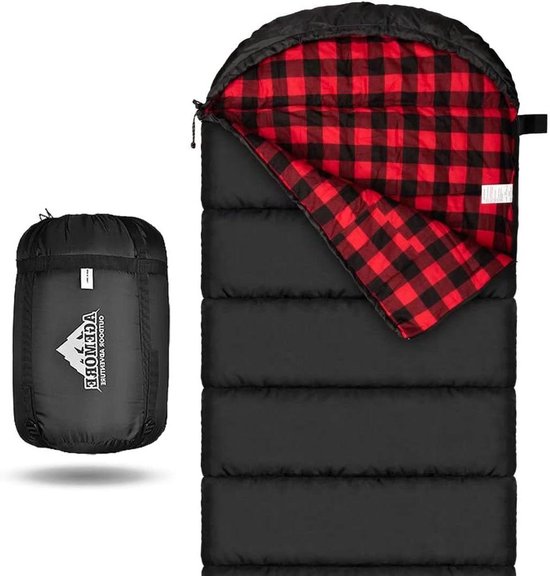 Flanellen slaapzak voor volwassenen - 100% katoenen voering, geschikt voor kamperen, wandelen, backpacken en reizen, lichtgewicht en draagbaar, 3-4 seizoenen warm weer gebruik van Merkloos