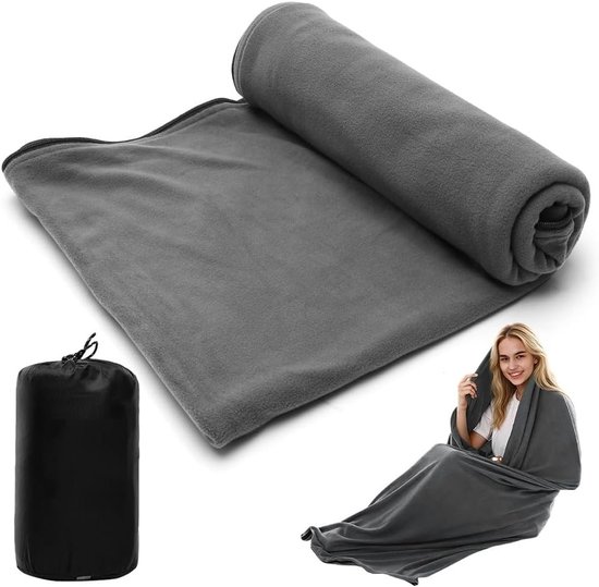 Fleece Deken met Slaapzakfunctie, 180x82cm, 700g, Grijs, Geschikt voor 4 Seizoenen, Machinewasbaar, Anti-pilling, Ideaal voor Kamperen en Buitenactiviteiten