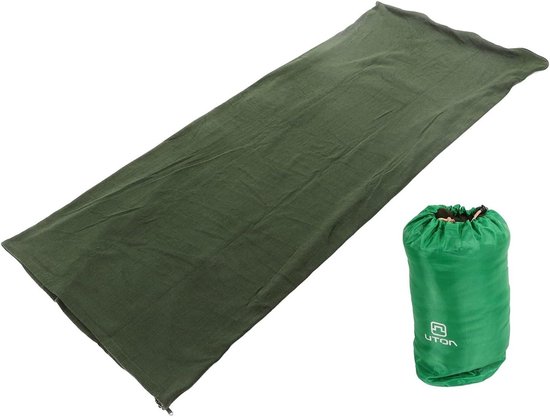 Fleece Slaapzak - Kampeerblanket Liner - Warm Kamperen - Tweewegrits Ontwerp - 180x75cm - Legergroen