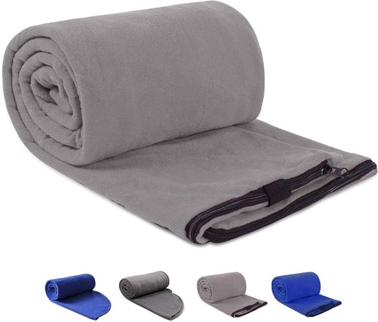 Fleece Slaapzak Liner - Reisdeken Buiten - Kamperen en Reizen - Volledige Rits - 180 x 78 cm - Grijs