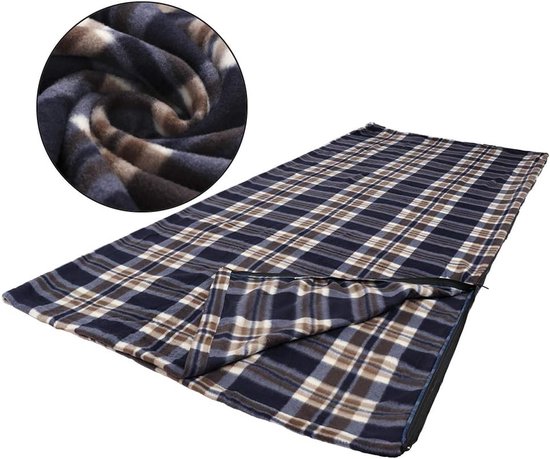 Fleece Slaapzak - Reislakenvoering Microvezel - Kamperen Buiten - Dubbelzijdige Ritssluiting - 1-persoons - Zwart