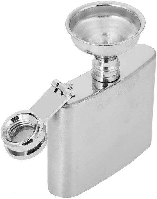 Fles Alcohol, roestvrij stalen fles trechter set, draagbare wijn whisky fles elegante alcohol fles container met trechter (2 oz)