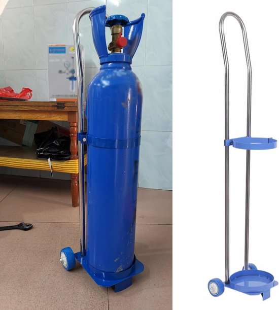 Fleshouder met wielen - Gasflessen trolley - Veilig transport - Stevige stalen constructie - 80 cm hoogte - Blauw