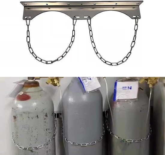 Fleshouder Muur - Cilinderrek - Flessen Opslaan - Veiligheidsketting - 8-40L Flessen - Zilver
