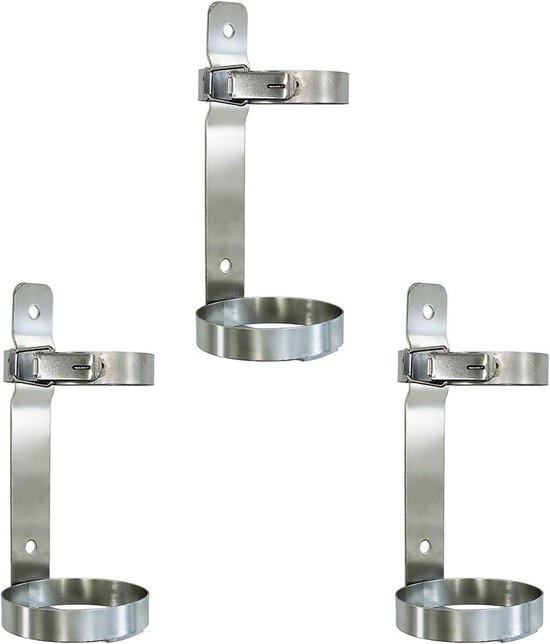 Fleshouder Set - Gasfles Organizer - Flessen Veilig Opbergen - Robuust Roestvrij Staal - 3 Stuks - Zilver