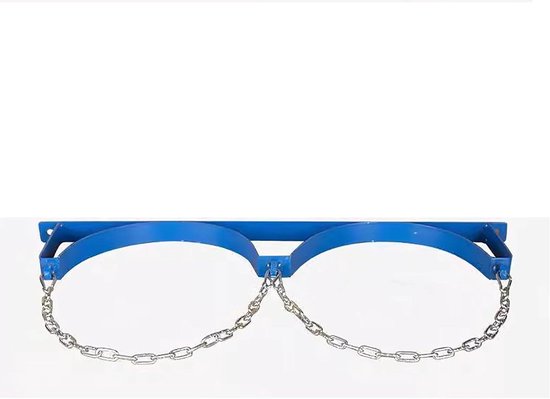 Fleshouder Staal - Cilinderrek Wand - Flessen Opslaan - Veiligheidsketting Inclusief - 8L tot 40L - Blauw