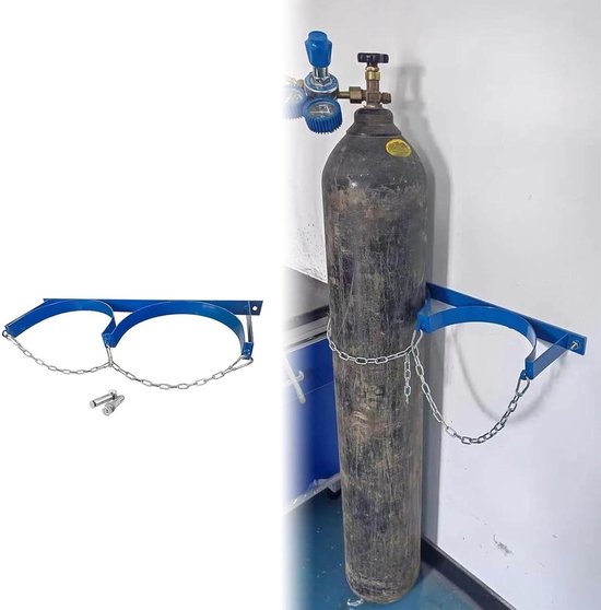 Fleshouder Wandmontage - Cilinder Bevestiging - Veilige Opslag Gas - Gestabiliseerd U-vormig - 65 cm Lengte - Blauw