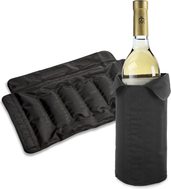 Flessenkoeler - 3x stuks - koelhoes - zwart - wijn en champagne - 32x23 cm - klittenbandsluiting - koelelement van Merkloos