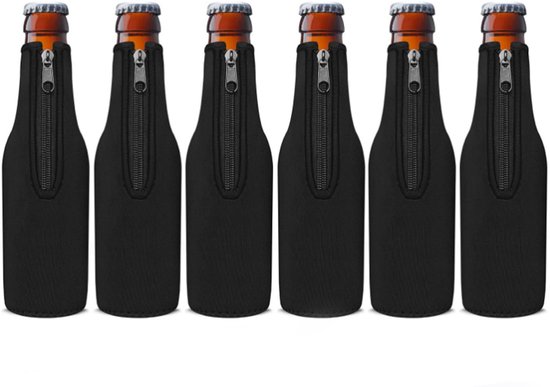 Flessenkoeler - 6 stuks - Voor bier en andere koude drankjes - Universele Maat - Hoes voor fles in Zwart van CoolGift