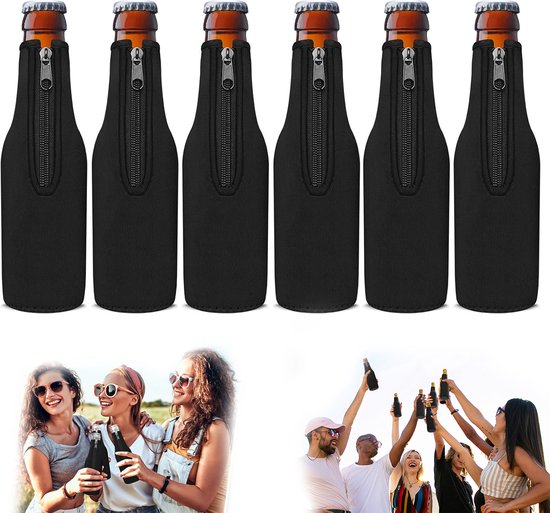 flessenkoeler - Bierfleskoelerhoezen, standaard ritssluiting, extra dikke neopreen geïsoleerde hoes - houdt bier koud en handen warm, antislip 12 OZ Longneck flessenhouder (zwart, 6-Stuks) - Koeltas van neopreen voor flessen Koelboxen & -elementen van Stubby Club.