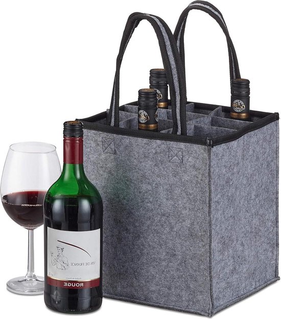 Flessentas 9 flessen - Flessendrager voor wijn en bier - HBD 45x24x24 cm - Antraciet bottle bag van SmartSpace