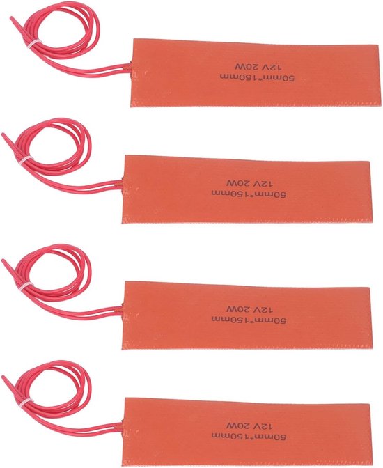 Flexibele Silicone Verwarmingsmat - 4 Stuks Rubber Verwarmingskussen voor Industriële Apparatuur, 20W 12V, Warmtebed en Isolatie