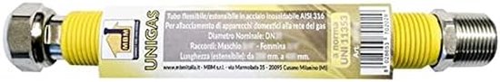 Flexibele uittrekbare Gasslang RVS 3/4 inch 260/520 mm Geel - UNI 11353 Keurmerk van Merkloos