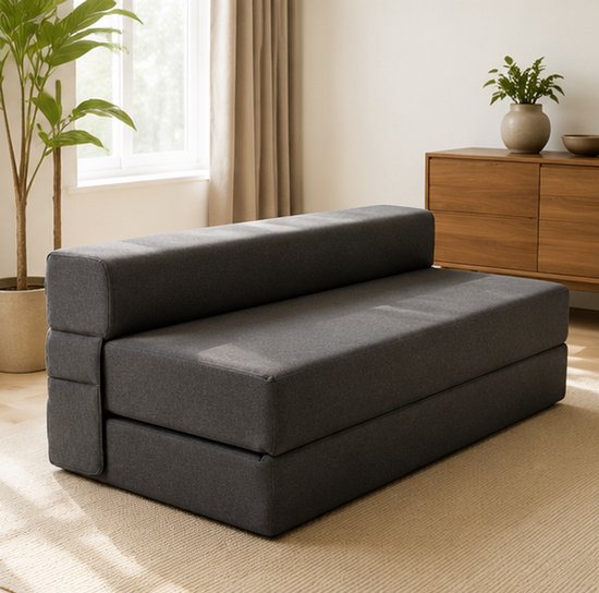 FlexiComfort Opvouwbare Slaapbank 140x200 cm met Gastenmatras – 2-in-1 Vouwmatras, 20 cm Dik H3 Schuim, Compact en Ruimtebesparend, Oeko-Tex Gecertificeerd, Donkergrijs – novihomestore
