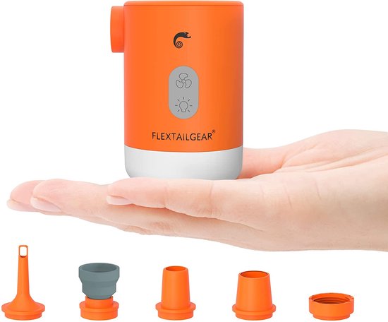 Flextail Gear Max Pump 2 Pro Luchtbedpomp - 4 in 1 - Luchtpomp, Lantaarn, Vacuümpomp, Noodpowerbank - Oranje van Flextail
