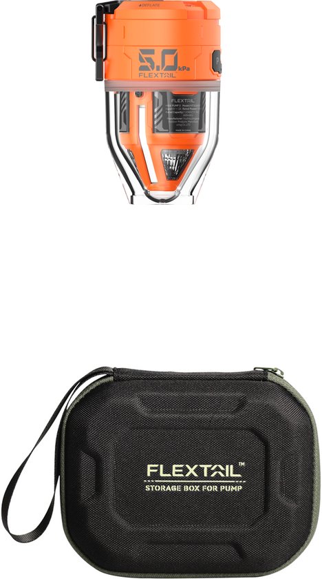 FLEXTAIL MAX PUMP 3 - Hoge snelheid 2-in-1 oplaadbare luchtpomp en zaklamp lichtgewicht kleur ORANJE met Hardcase. van Merkloos