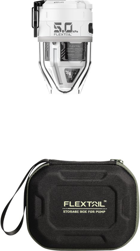 FLEXTAIL MAX PUMP 3 - Hoge snelheid 2-in-1 oplaadbare luchtpomp en zaklamp lichtgewicht kleur WIT met Hardcase. van Merkloos