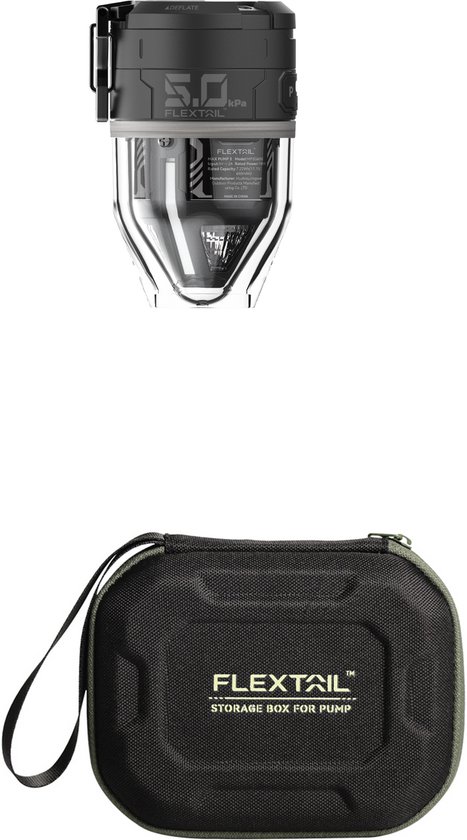 FLEXTAIL MAX PUMP 3 - Hoge snelheid 2-in-1 oplaadbare luchtpomp en zaklamp lichtgewicht kleur ZWART met Hardcase. van Merkloos