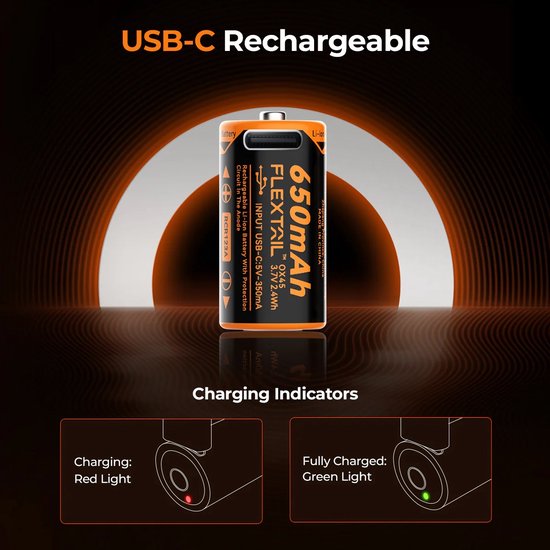 FLEXTAIL ZERO BATTERIJ 650MAh - Hoogwaardige oplaadbare RCR123A Li-ionbatterij compatibel met ZERO PUMP mini van Flex