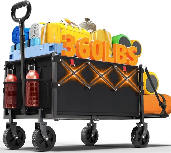 FlexVer® Bolderkar Opvouwbaar - Handkar - Bolderwagen - 160 KG - Zwart van Merkloos