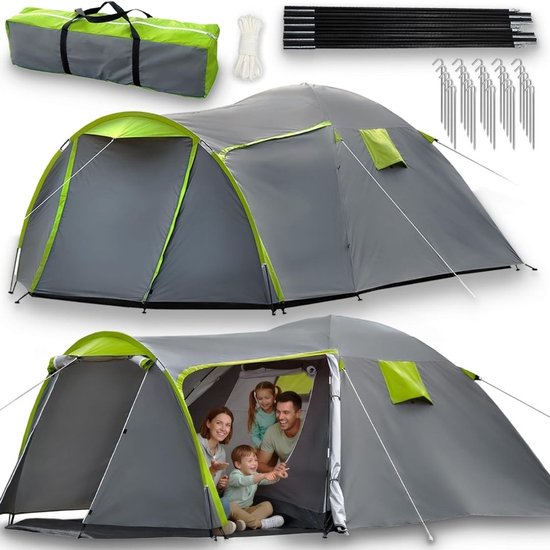 FlexVer® Tent 4 personen - Kampeertent - 4 Person Tent - 2,2 x 1,4 x 2,25 M - Grijs van Merkloos