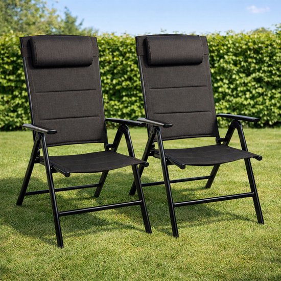 FlinQ Luma Verstelbare Aluminium Tuinstoelen 2x - Weerbestendig Tuinmeubelen - Set van 2 Relax Stoelen - Ideale Campingstoel - Ook voor Tuin of Balkon van Merkloos