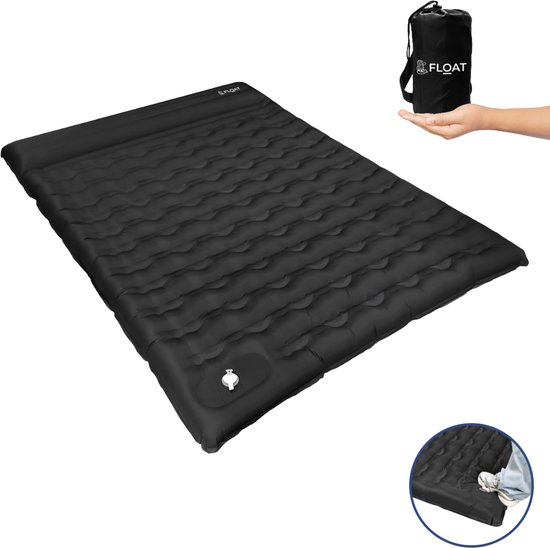 FLOAT Nomadic - 2 Persoons slaapmatje met voetpomp - Stevig en licht luchtbed voor de camping - 200x140x12 cm luchtmatras - Zelfopblazende slaapmat - Zwart van Merkloos