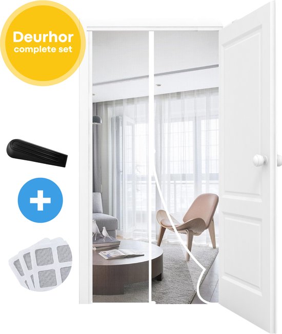 FLOOQ Premium Magnetisch Vliegengordijn Modern 100x210cm Wit - Deurhor - Vliegenhor - Insectenhor Hordeur - Incl. bevestigingsmateriaal van FLO